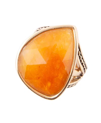 Barse Sky Orange Quartz Golden Bronze Abstract Ring In Genuine Orange Quartz