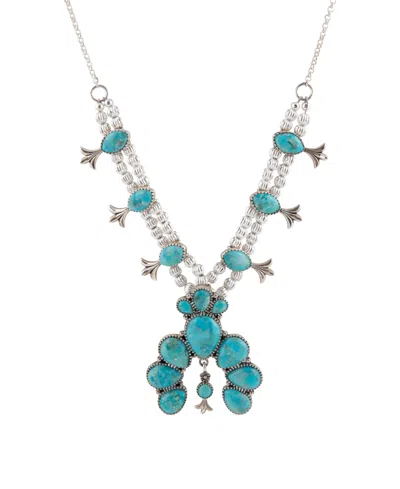 Barse Squash Blossom Statement Blue Turquoise And Silver Necklace In Metallic