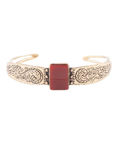 Barse Stamped Orange Carnelian Golden Rectangle Cuff Bracelet In Genuine Carnelian