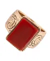 Barse Stamped Orange Carnelian Golden Square Ring In Genuine Carnelian