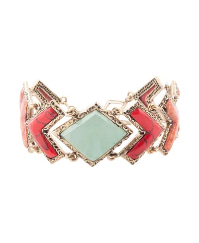 Barse Tapestry Genuine Turquoise Multi Stone Golden Bronze Arrows Link Bracelet In Genuine Turquoise,genuine Howlite,genu