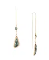 Barse Threader Genuine Green Seraphinite Golden Bronze Abstract Drop Earrings In Green