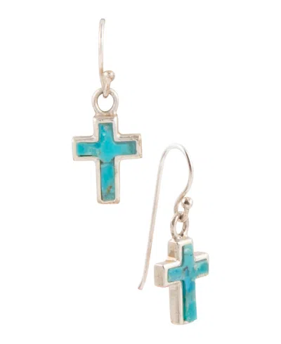 Barse Touch Of Blue Turquoise Silver Cross Earrings In Gold