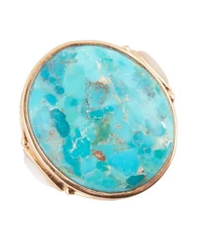 Barse Turquoise And White Mother Of Pearl And Blue Turquoise Petal Golden Drop Ring In Multi