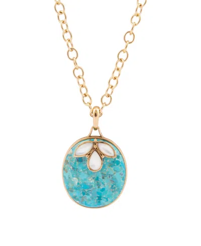 Barse Turquoise And White Mother Of Pearl Petal Golden Pendant Necklace In Multi