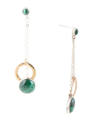 Barse Two Toned Genuine Malachite Circle Dangle Earrings In Green