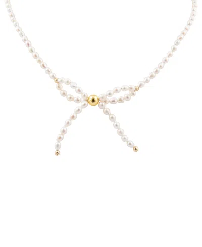 Barse White Freshwater Pearl Bow Golden Necklace