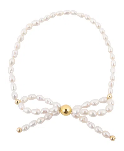 Barse White Freshwater Pearl Bow Stretch Bracelet