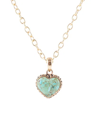 Barse Women's Genuine Turquoise Heart Pendant Necklace In Gold
