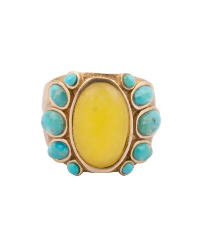 Barse Women's Genuine Yellow Quartz & Blue Turquoise Gold-tone Sunny Ring