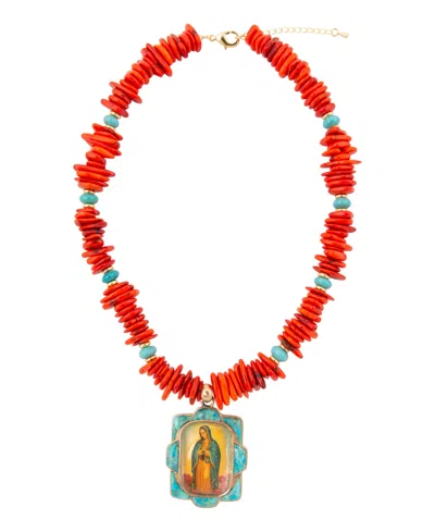 Barse Women's Multi-stone/gold-tone Our Lady Of Guadalupe Necklace