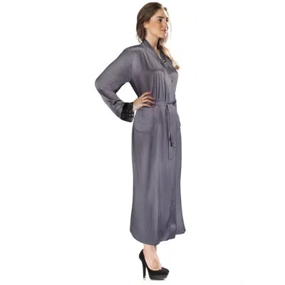 Barska Silk Robe W/ Black Lace Gray
