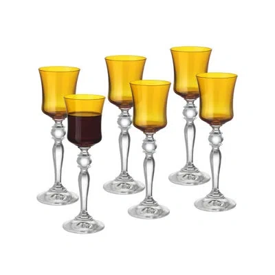 Barski - Amber Color - Liquor Glass - Set Of 6 - Stem - 3 Oz.- Made In Europe In Multi