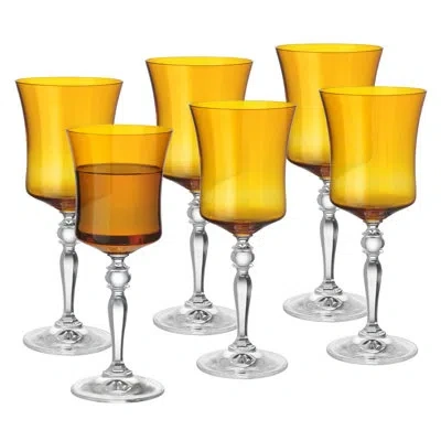 Barski - Amber Color - Wine Glass - Set Of 6 - Stem -10 Oz.- Made In Europe In Multi