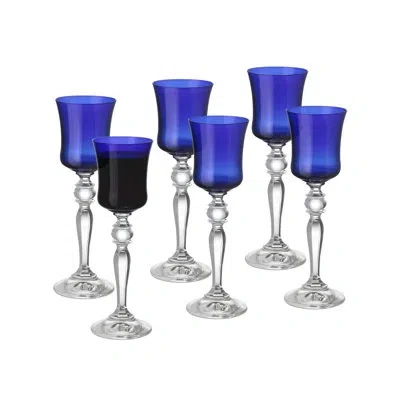 Barski - Blue Color - Liquor Glass - Set Of 6 - Stem - 3 Oz.- Made In Europe