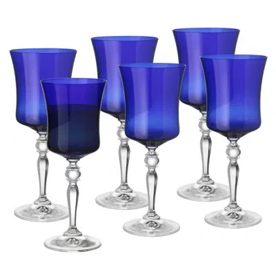 Barski - Blue Color - Wine Glass - Set Of 6 - Stem -10 Oz.- Made In Europe In Animal Print