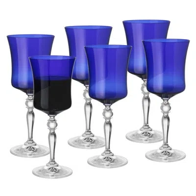 Barski - Blue Color - Wine Glass - Set Of 6 - Stem -13 Oz.- Made In Europe