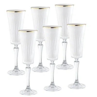 Barski Champagne Flute Glasses -  White Colored - Toasting Champagne Flute Glass - With Gold Rim - Wedding 