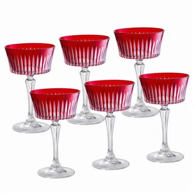 Barski Colored Champagne Coupe Glasses, Stemmed Martini Glassware, Set Of 6 - 8.7 Oz. In Ruby
