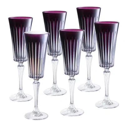 Barski Colored Champagne Flute Glasses - Purple Toasting  Flute Glass - Set Of 6 -  7 oz -made In Europe In Amethyst