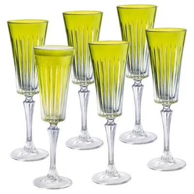 Barski Colored Champagne Flutes Glasses - Green Toasting  Flute Glass -set Of 6 -  7 oz -  Made In Europe