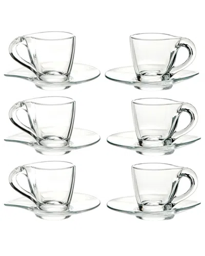 Barski European 6pc Glass Espresso Cup With Saucer Set In Transparent