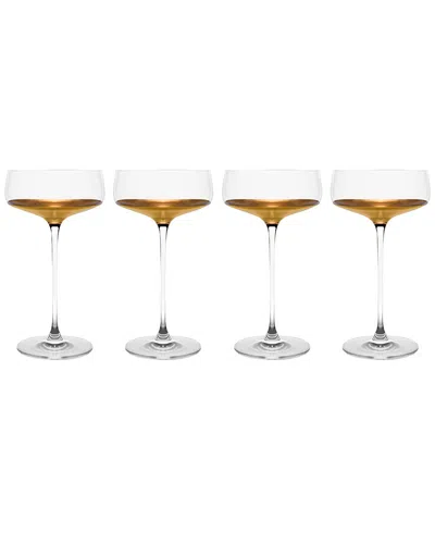 Barski European Handmade Crystalline Champagne Saucer Glasses Set Of 4 In Clear