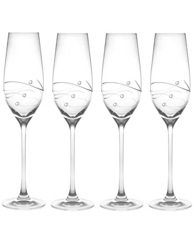 Barski European Handmade Glass Sparkle Swarovski Champagne Flutes Set Of 4 In Transparent
