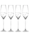 Barski European Handmade Glass Sparkle Swarovski Champagne Flutes Set Of 4 In Clear