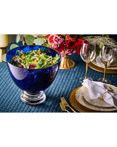 Barski Glass 9.5in Round Footed Bowl In Blue