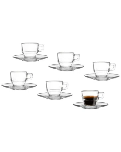 Barski Glass - Saucers With Espresso Mugs, 2.6oz - 6 Sets In Transparent