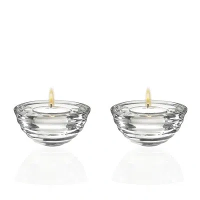 Barski Glass - Tea Light Candle Holder - Set Of 2 - Horizontal Lines Design - 3.5" Diameter In Transparent