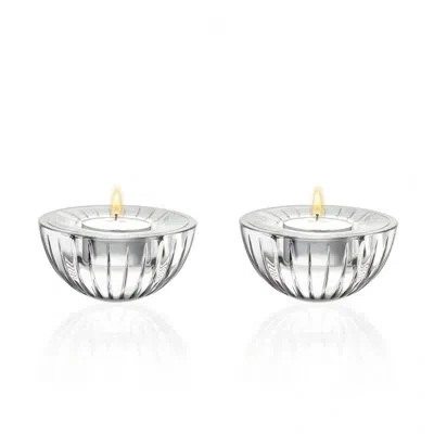 Barski Glass - Tea Light Candle Holder - Set Of 2 - Vertical  Lines Design - 3.5" Diameter In Transparent