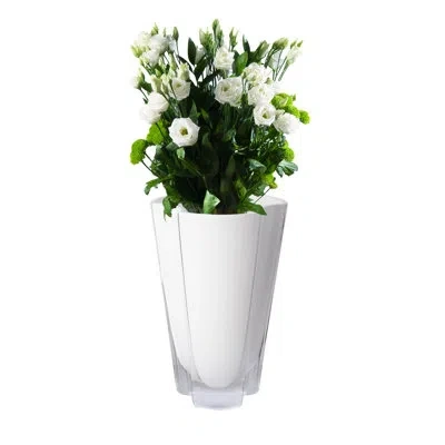Barski Glass Vase - Wavy Style - 9" Height - European Made - By  In White