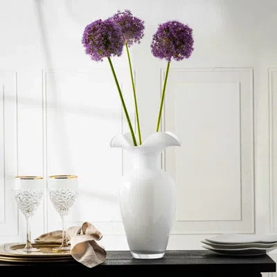 Barski Glass Vase - White Glass Vase - Flair Top - 11.4" Height - Vase For Flower , Rose, Tulip , By