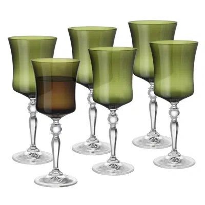 Barski - Green Color - Wine Glass - Set Of 6 - Stem -10 Oz.- Made In Europe