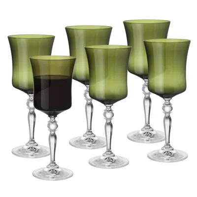 Barski - Green Color - Wine Glass - Set Of 6 - Stem -13 Oz.- Made In Europe In Animal Print