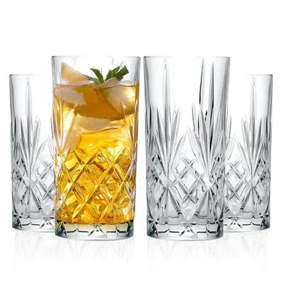 Barski Highball Glass - Drinking Glasses - Set Of 4 - Hiball Tumblers - 12 oz In Clear