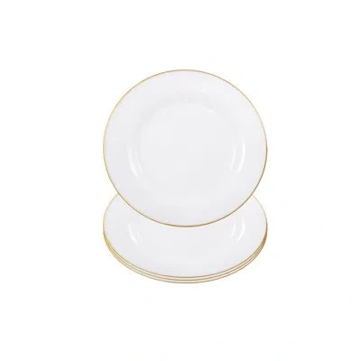 Barski Plates - Glass - Set Of 4 - Salad - Dessert - Cake  - Plate - With Rim - 6.8" Diameter - European Ma In White