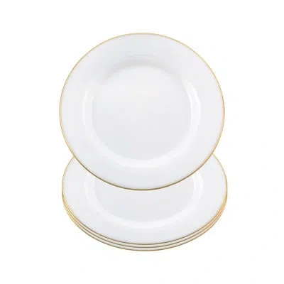 Barski Plates - Glass - Set Of 4 - Salad - Dessert - Cake - White Plate - With Gold Rim - 7.75" Diameter - 