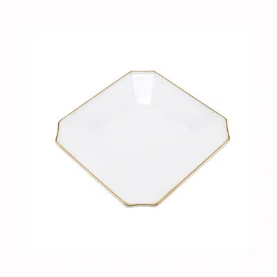 Barski Plates - Glass - Square - With Gold Rim - 7.1" Square - For Salad - Dessert - Entrée -by  In White
