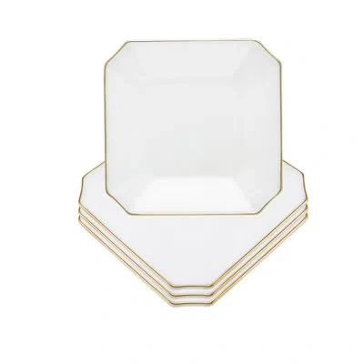 Barski Plates - Glass - Square - With Gold Rim - 8" Square - For Salad In White