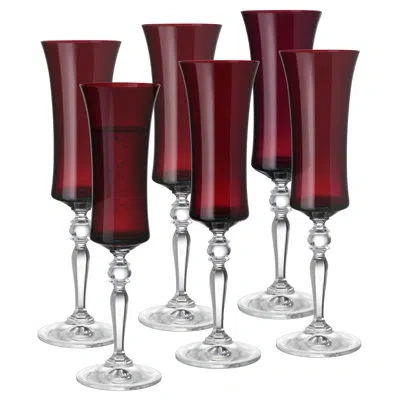 Barski - Ruby Color - Champagne Glass - Set Of 6 - Flute - 8 Oz.- Made In Europe In Burgundy