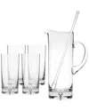 Barski Set Of 4 Glass Pitcher With Highballs And Stirrer