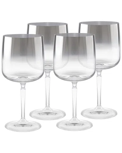 Barski Set Of 4 Smoked Metallic Ombre Wine Glasses In Silver
