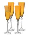 Barski Set Of 4 Vivid 7oz Champagne Flutes In Yellow