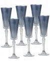 Barski Set Of 6 Champagne Flutes In Blue