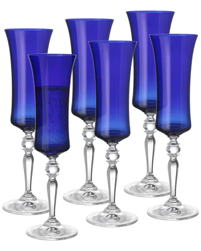 Barski Set Of 6 Champagne Flutes In Blue