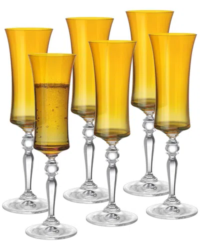 Barski Set Of 6 Champagne Flutes In Yellow
