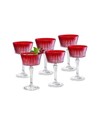 Barski Set Of 6 Colored Champagne Coupe Glasses In Red